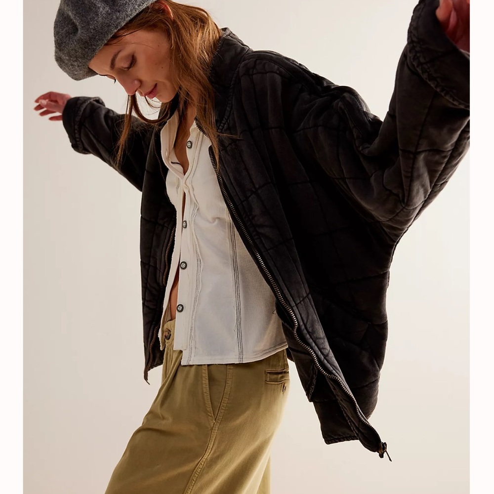 Free people black dolman quilted knit jacket